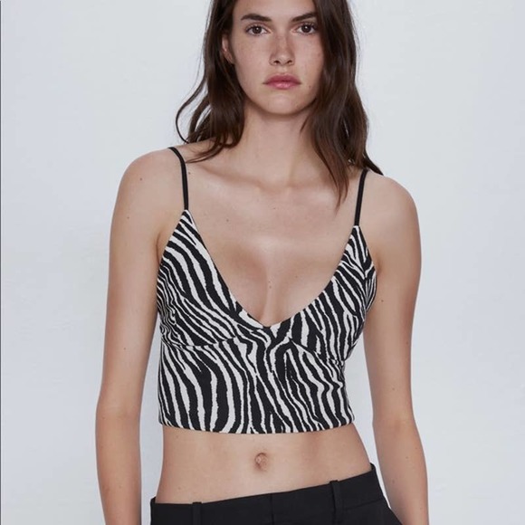 Zara Tops - Zara Zebra Print Cropped Tank Cami Bralette